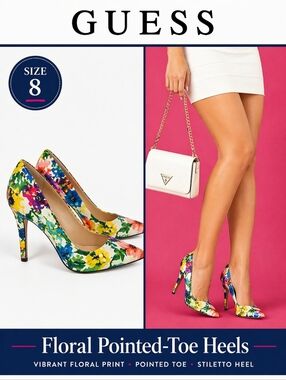 GUESS Floral Pointed Toe Heels Multicolor Pumps Women’s Size 8